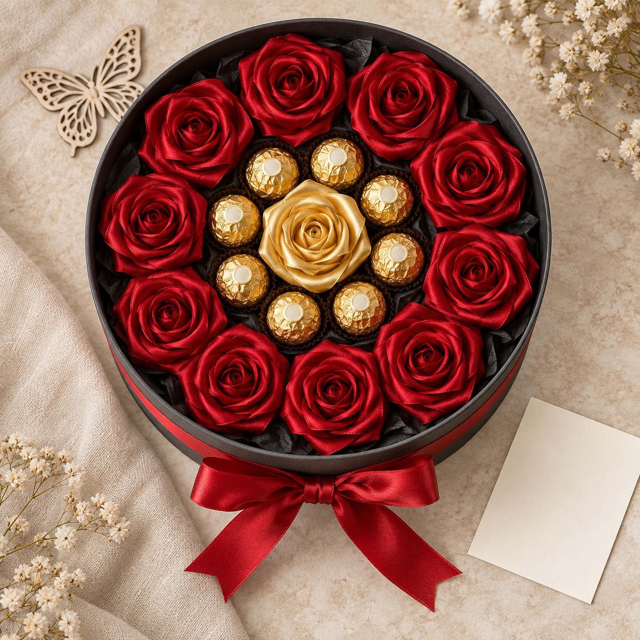 Handpoesie Luxus-Geschenkbox mit Rosen und Pralinen