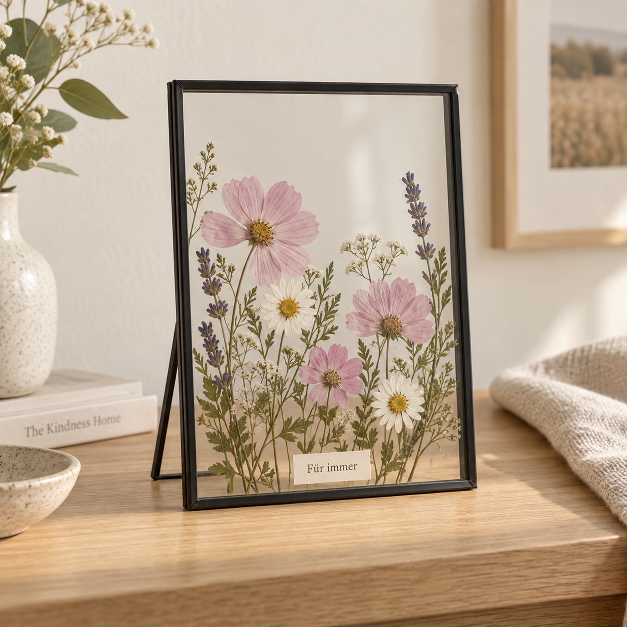 Trockenblumen-Rahmen »Ein Stück Sommer« – Ansicht 1 – Schwarzer Metallrahmen, Doppelglas · 20,5 × 15,5 cm