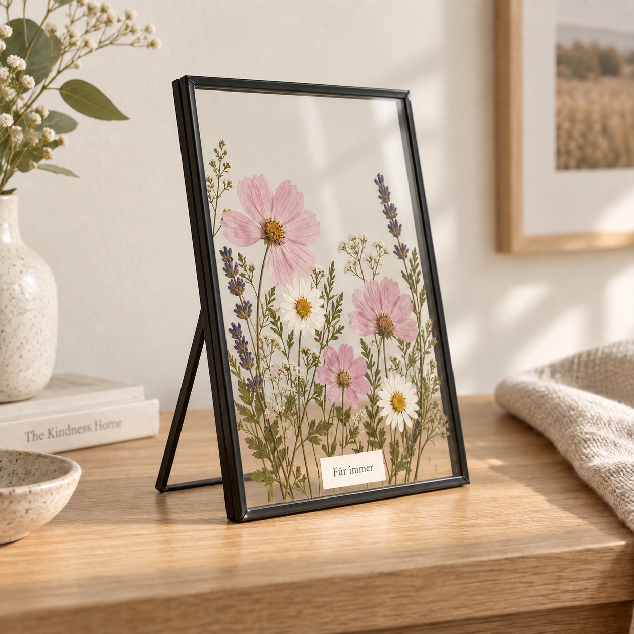 Trockenblumen-Rahmen »Ein Stück Sommer« – Ansicht 2 – Schwarzer Metallrahmen, Doppelglas · 20,5 × 15,5 cm