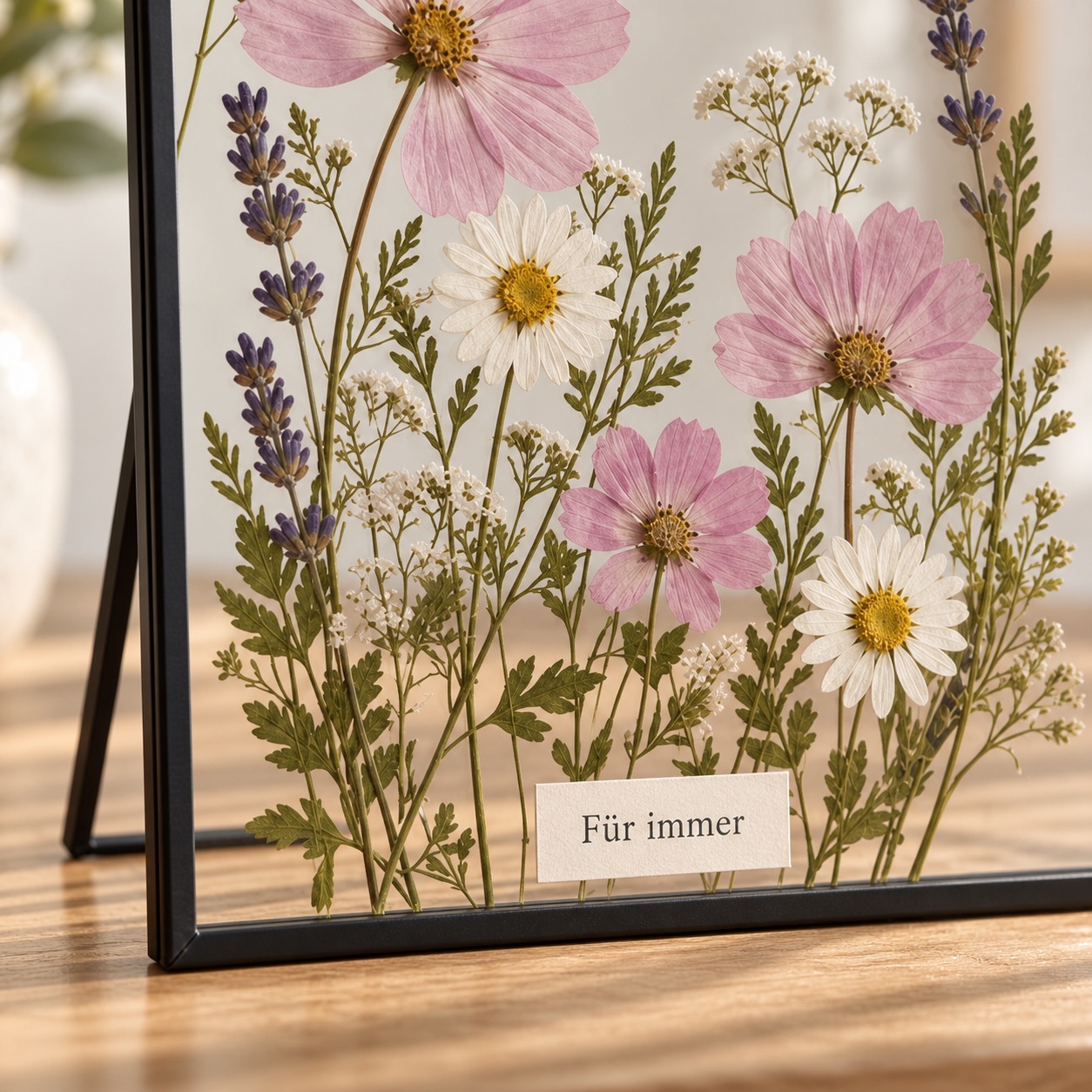 Trockenblumen-Rahmen »Ein Stück Sommer« – Ansicht 3 – Schwarzer Metallrahmen, Doppelglas · 20,5 × 15,5 cm