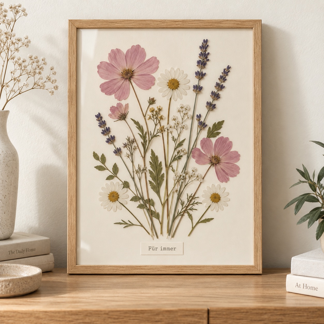 Trockenblumen-Rahmen »Ein Stück Sommer« – Ansicht 4 – Eichenrahmen mit heller Rückwand · A4, 21 × 29,7 cm