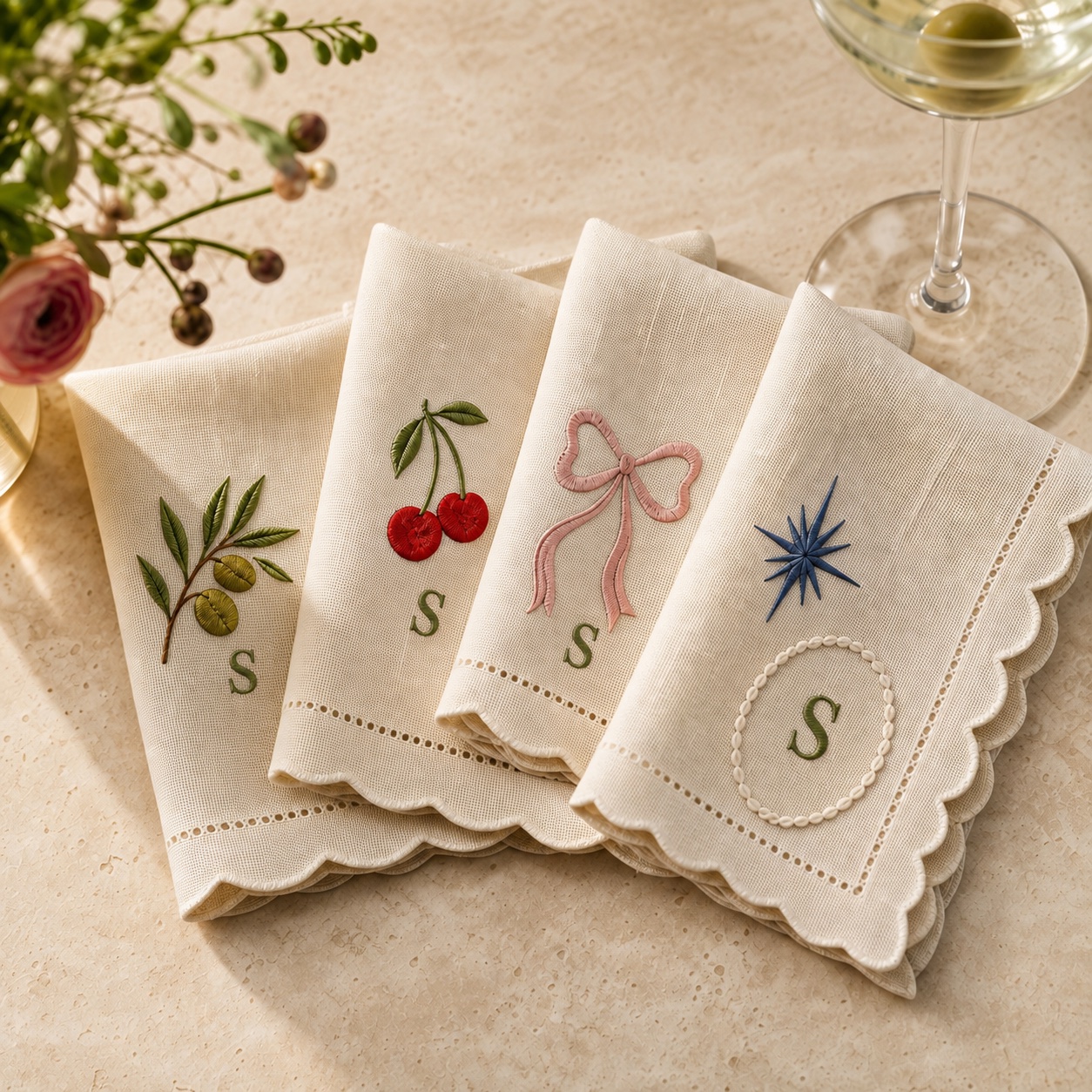 Bestickte Cocktailservietten »Supper Club« mit beispielhafter Personalisierung