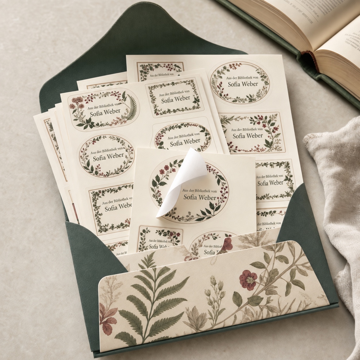 Exlibris »Aus der Bibliothek von …« mit beispielhafter Personalisierung
