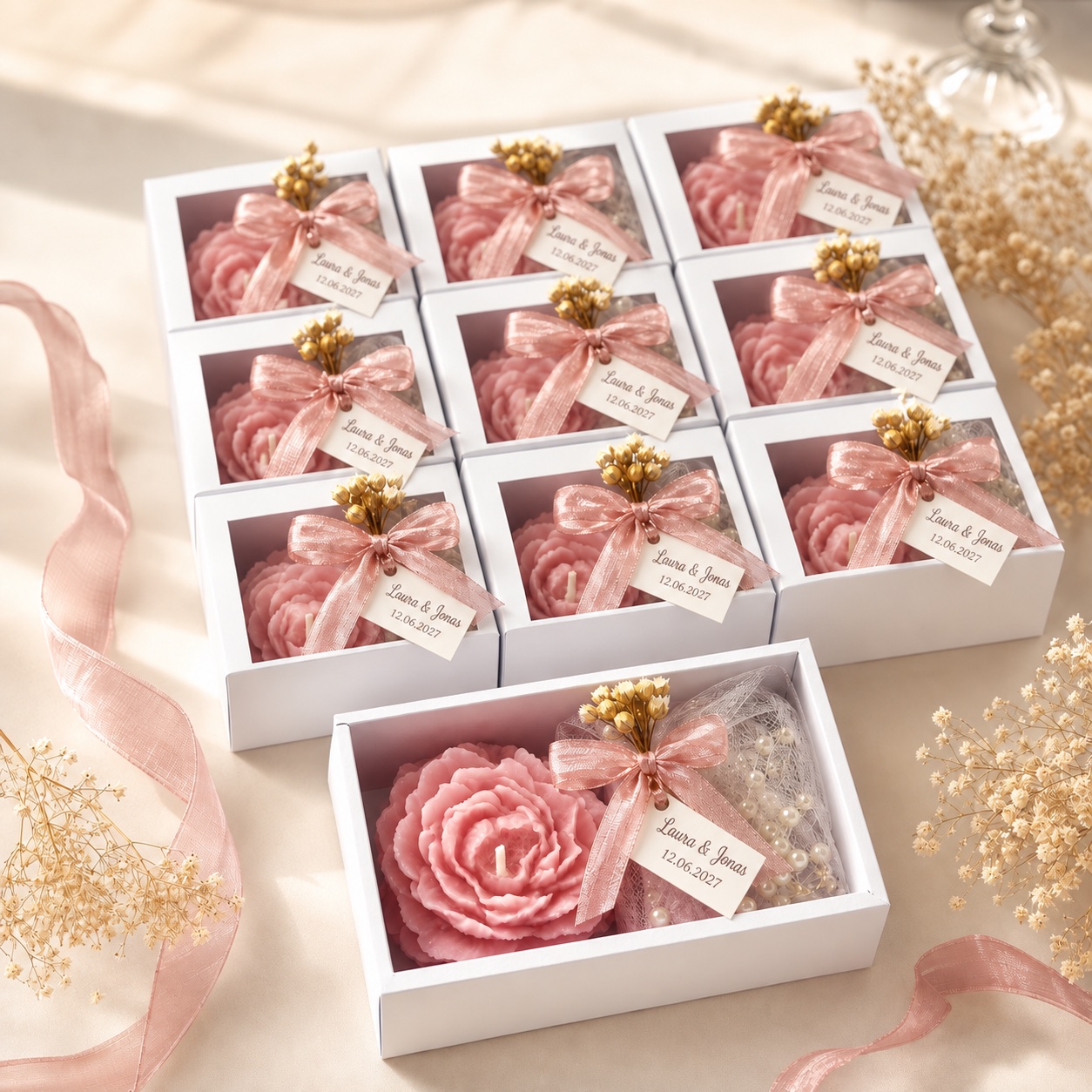 Mini-Gästekerzen »Ein Licht für euch« – 10er-Atelier-Set mit beispielhafter Personalisierung