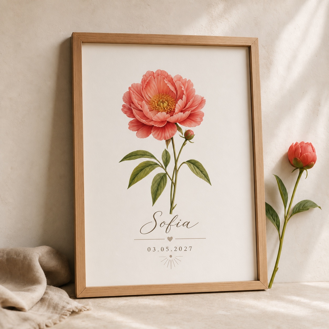 Personalisierter Geburtsblumen-Kunstdruck mit beispielhafter Personalisierung