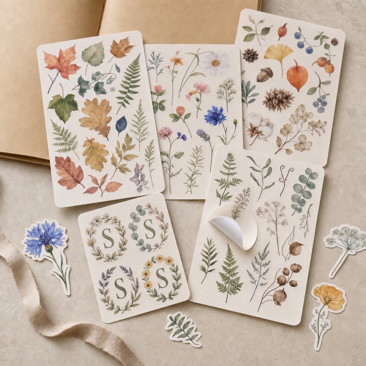 Botanisches Journaling-Stickerset mit beispielhafter Personalisierung