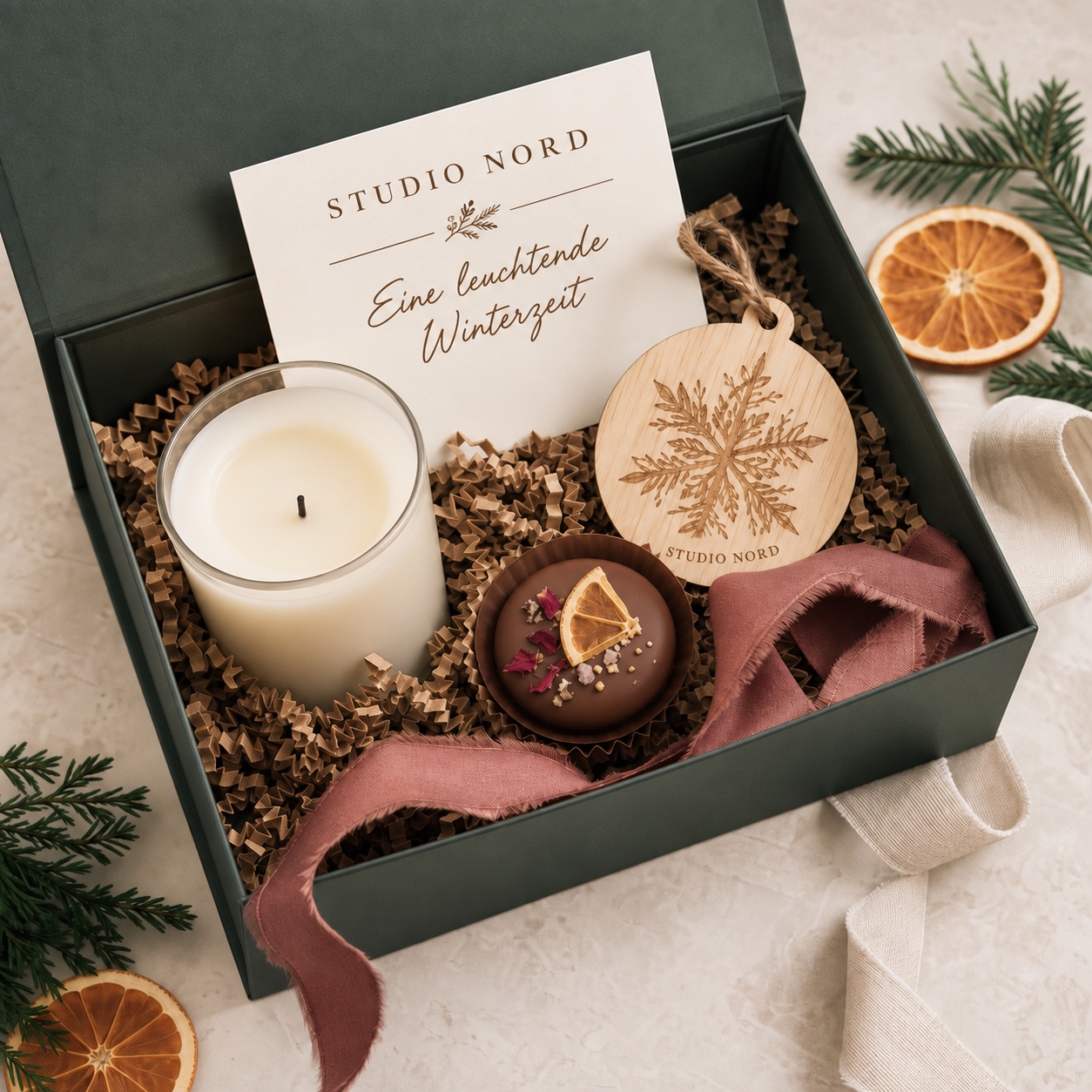 Kundengeschenkbox »Winterlicht« mit beispielhafter Personalisierung