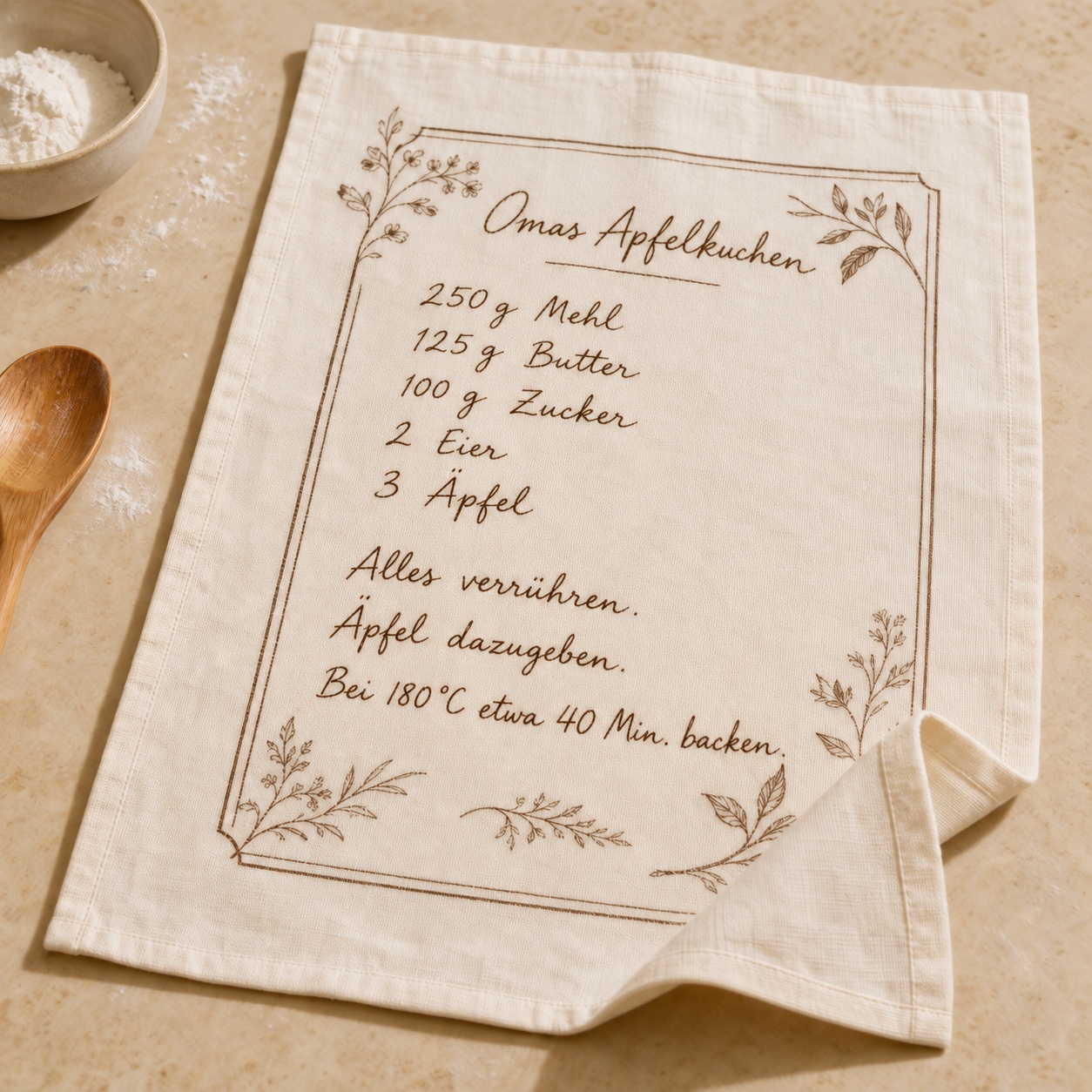 Rezept-Geschirrtuch »Omas Handschrift« mit beispielhafter Personalisierung