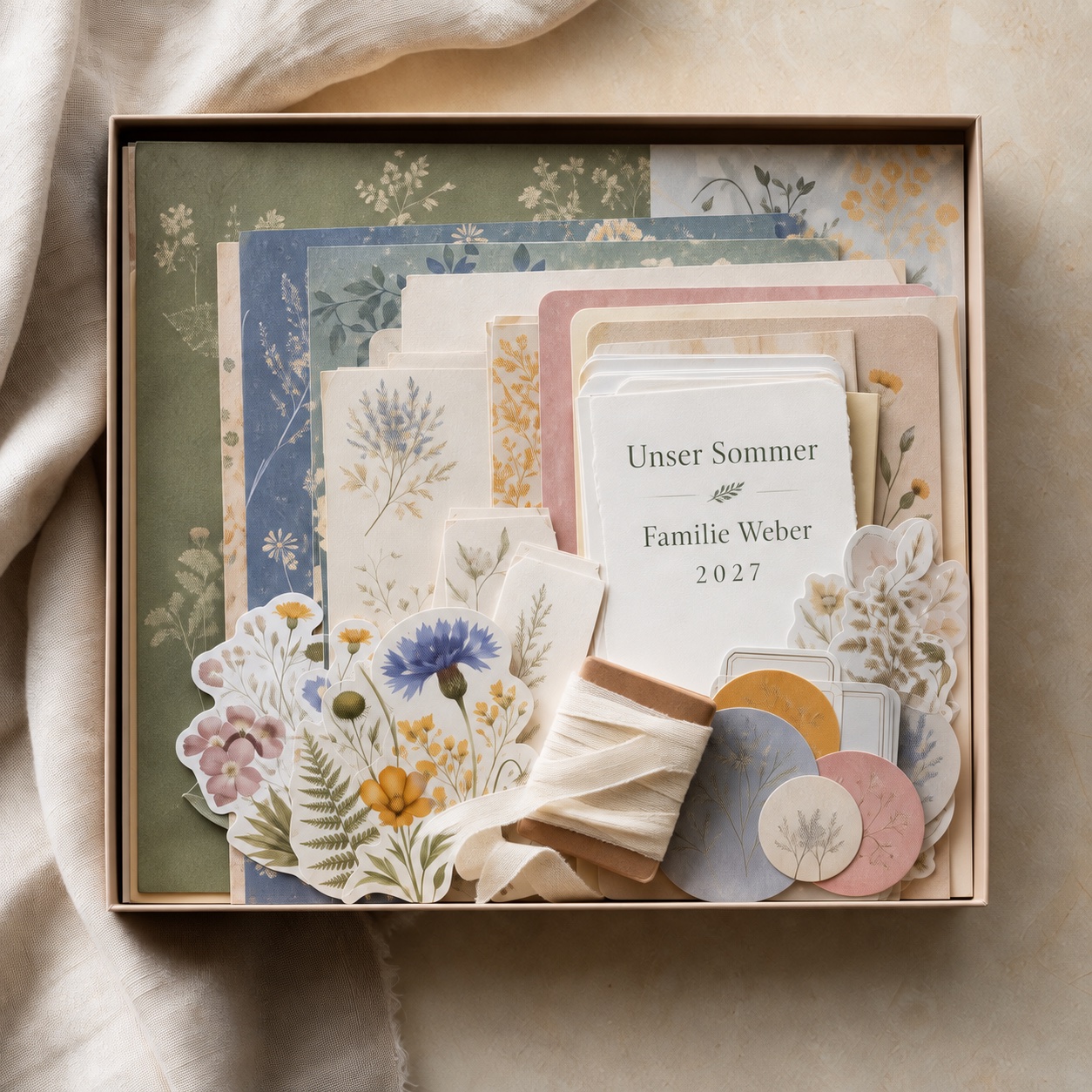 Scrapbooking-Set »Erinnerungsgarten« mit beispielhafter Personalisierung